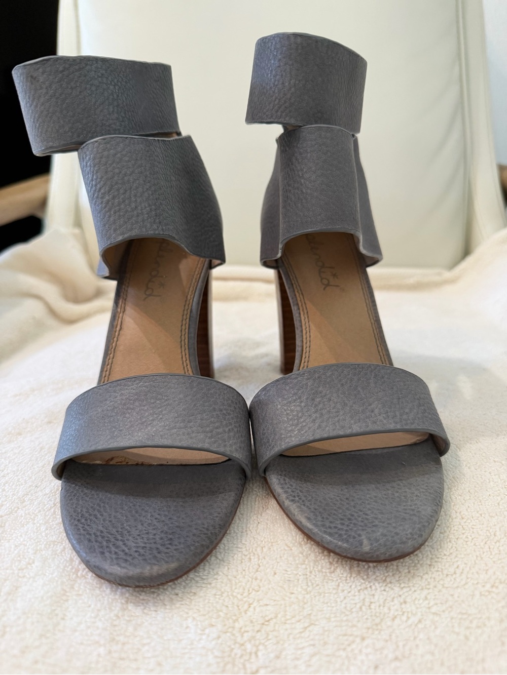 Gray Women's Leather Ankle-Strap Heels
